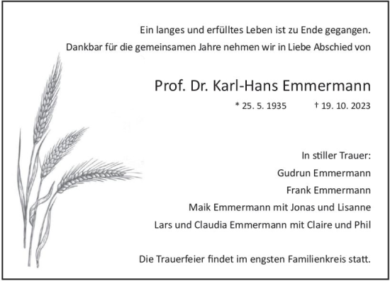 Traueranzeige von Karl-Hans Emmermann von Wetzlarer Neue Zeitung