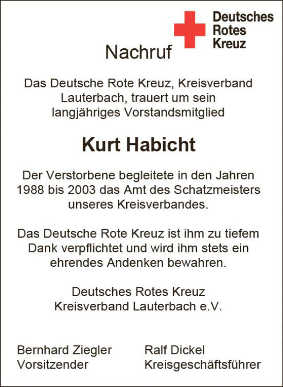 Traueranzeige von Kurt Habicht von VRM Trauer