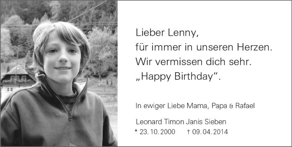  Traueranzeige für Leonard Timon Janis Sieben vom 23.10.2023 aus Allgemeine Zeitung Mainz
