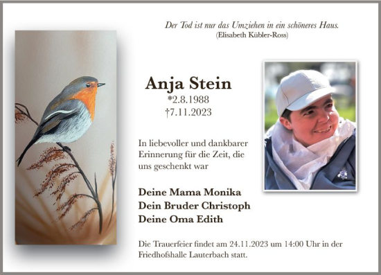 Traueranzeige von Anja Stein von VRM Trauer