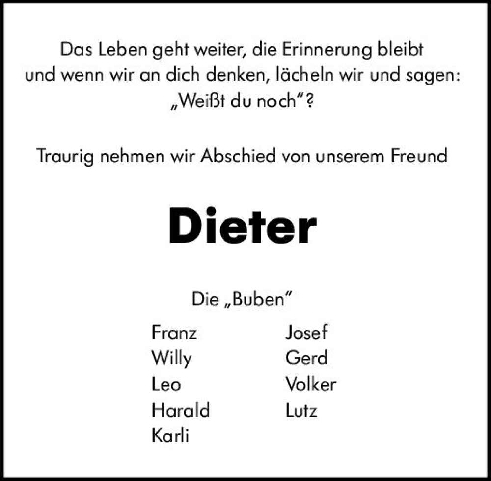  Traueranzeige für Dieter  vom 04.11.2023 aus Wiesbadener Kurier