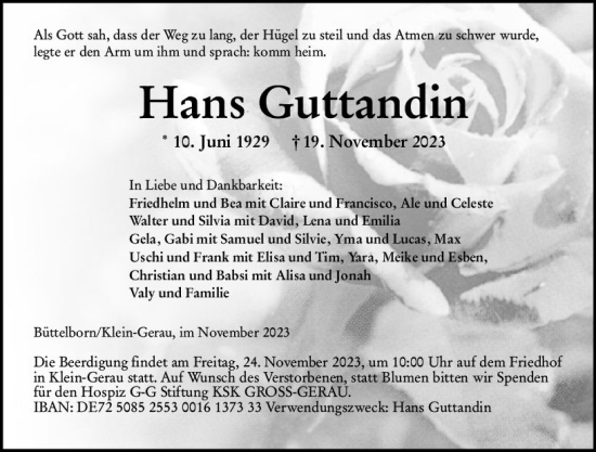 Traueranzeige von Hans Guttandin von Groß-Gerauer Echo