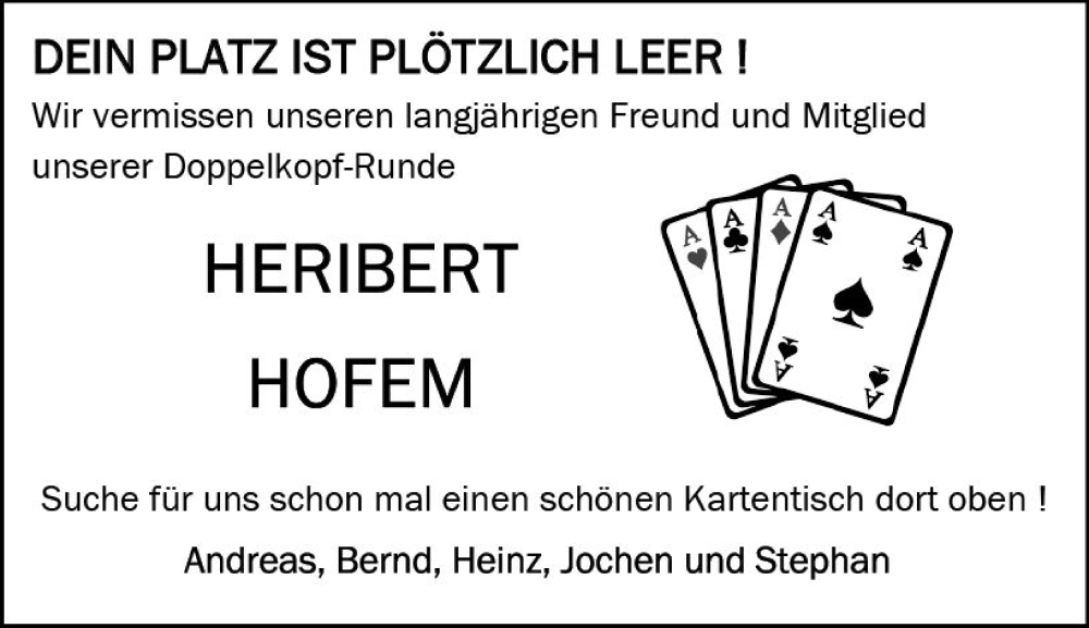  Traueranzeige für Heribert Hofem vom 04.11.2023 aus Allgemeine Zeitung Mainz