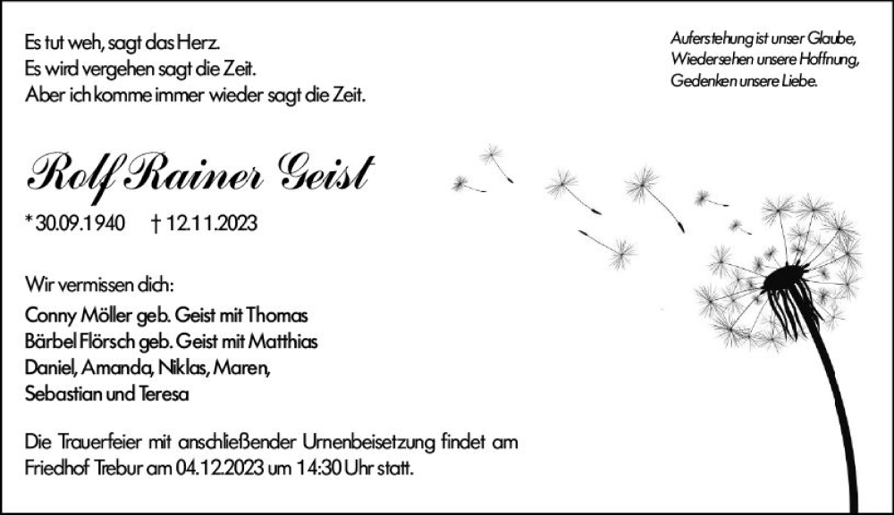  Traueranzeige für Ralf Rainer Geist vom 25.11.2023 aus Rüsselsheimer Echo