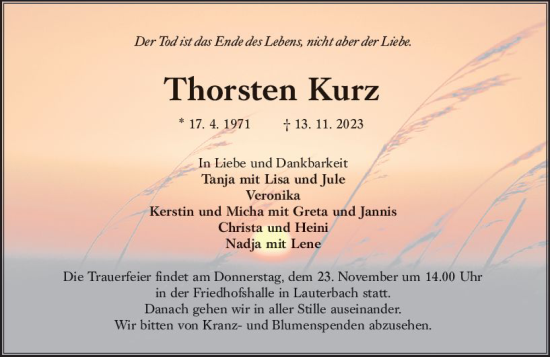 Traueranzeige von Thorsten  Kurz von VRM Trauer