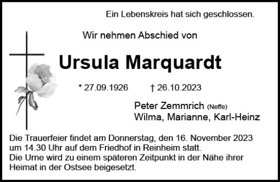 Traueranzeige von Ursula Marquardt von Darmstädter Echo
