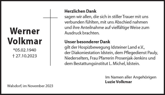 Traueranzeige von Werner Volkmar von Camberger Anzeiger