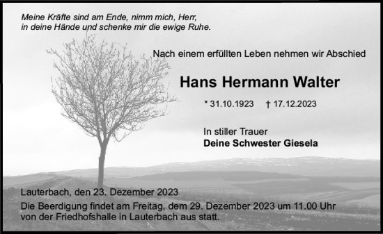 Traueranzeige von Hans Hermann Walter von VRM Trauer