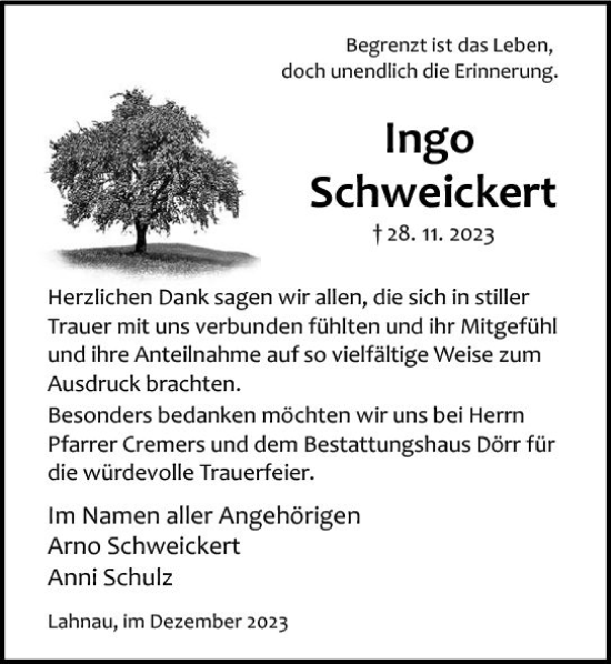 Traueranzeige von Ingo Schweickert von Wetzlarer Neue Zeitung