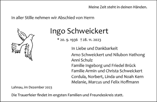 Traueranzeige von Ingo Schweickert von Wetzlarer Neue Zeitung