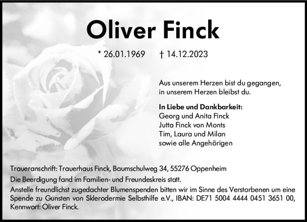  Traueranzeige für Oliver Finck vom 23.12.2023 aus Allgemeine Zeitung Mainz