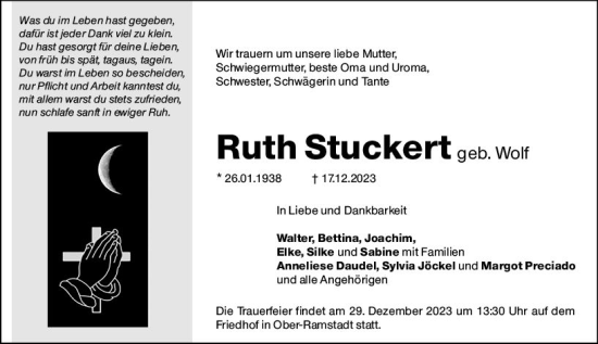 Traueranzeige von Ruth Stuckert von Darmstädter Echo