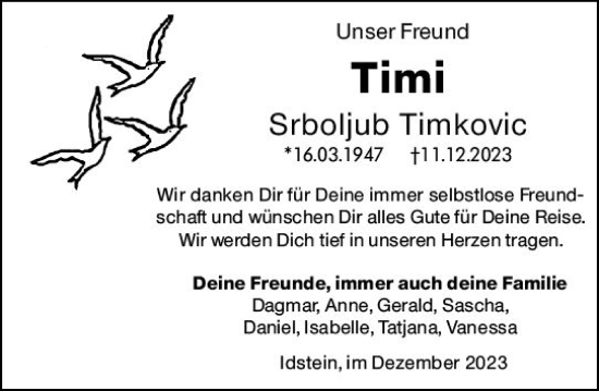 Traueranzeige von Srboljub Timkovoc von Idsteiner Land/Untertaunus