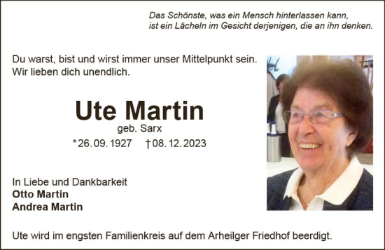 Traueranzeige von Ute Martin von Darmstädter Echo
