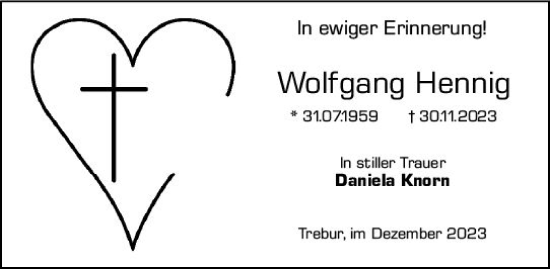 Traueranzeige von Wolfgang Hennig von Rüsselsheimer Echo