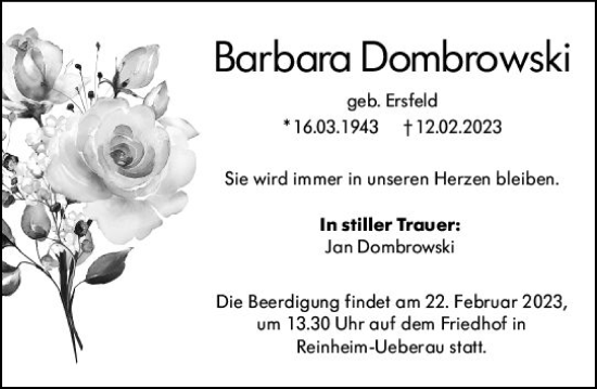 Traueranzeige von Barbara Dombrowski von Darmstädter Echo