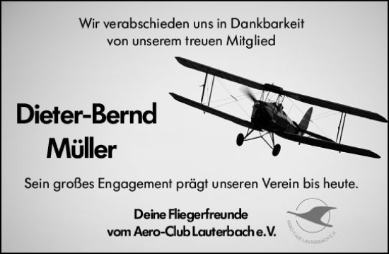 Traueranzeige von Dieter-Bernd Müller von VRM Trauer