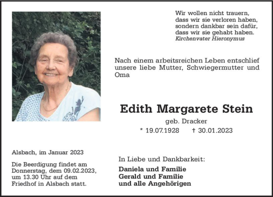 Traueranzeige von Edith Margarete Stein von Darmstädter Echo