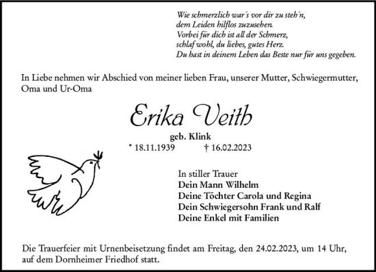 Traueranzeige von Erika Veith von Groß-Gerauer Echo