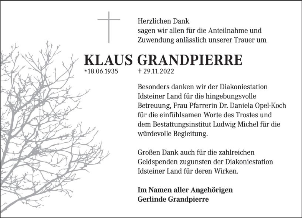  Traueranzeige für Klaus Grandpierre vom 18.02.2023 aus Idsteiner Land/Untertaunus