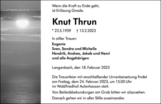 Traueranzeige von Knut Thrun von Weilburger Tageblatt