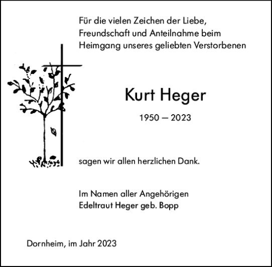 Traueranzeige von Kurt Heger von Groß-Gerauer Echo