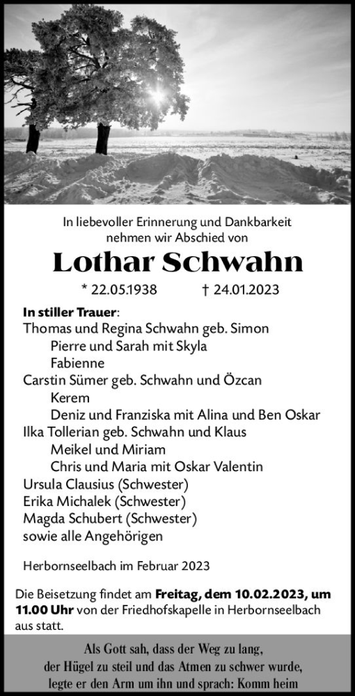 Traueranzeige von Lothar Schwahn von Dill Block
