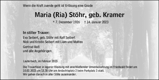 Traueranzeige von Maria Stöhr von VRM Trauer