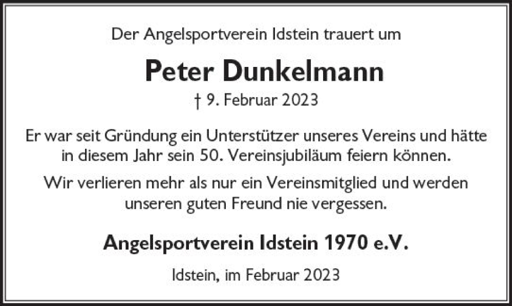  Traueranzeige für Peter Dunkelmann vom 25.02.2023 aus Idsteiner Land/Untertaunus