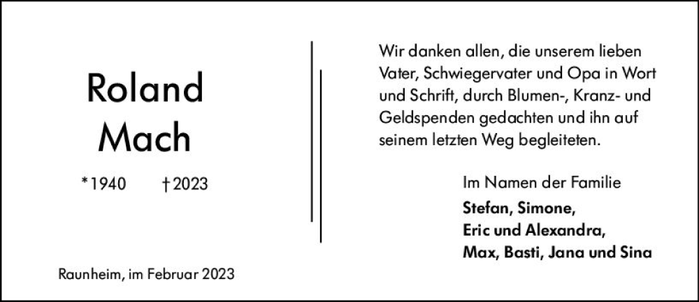  Traueranzeige für Roland Mach vom 11.02.2023 aus Rüsselsheimer Echo