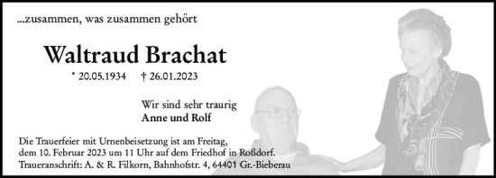 Traueranzeige von Walltraud Brachat von Darmstädter Echo