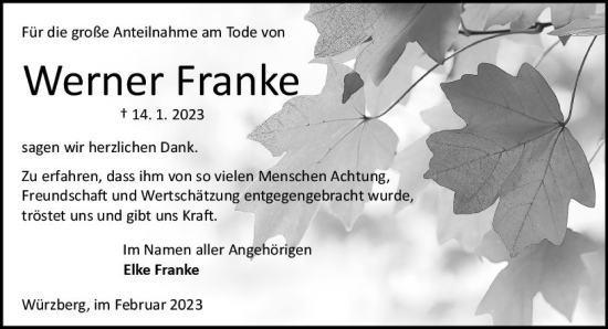 Traueranzeige von Werner Franke von Odenwälder Echo