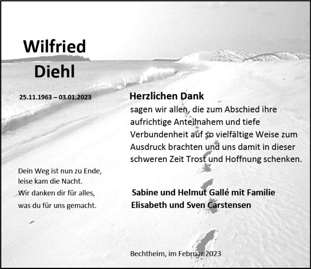  Traueranzeige für Wilfried Diehl vom 25.02.2023 aus Wormser Zeitung