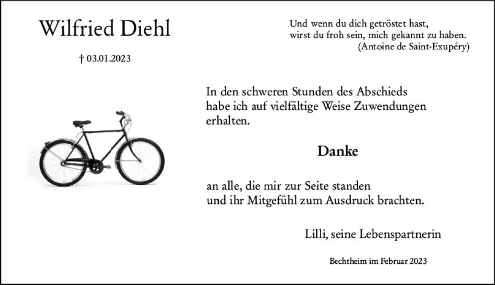  Traueranzeige für Wilfried Diehl vom 18.02.2023 aus Wormser Zeitung