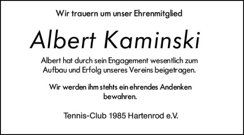  Traueranzeige für Albert Kaminski vom 16.03.2023 aus Hinterländer Anzeiger