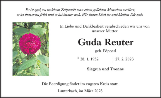 Traueranzeige von Guda Reuter von VRM Trauer