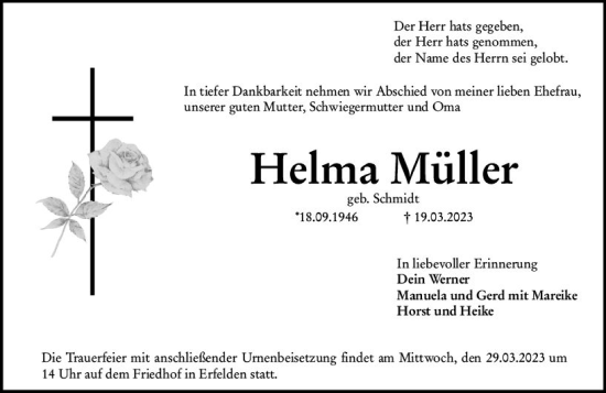 Traueranzeige von Helma Müller von Groß-Gerauer Echo