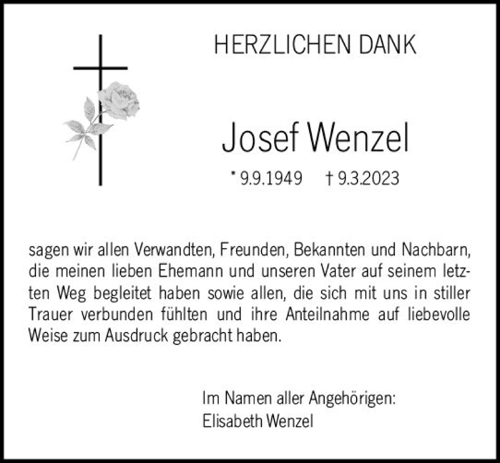  Traueranzeige für Josef Wenzel vom 31.03.2023 aus Hochheimer Zeitung