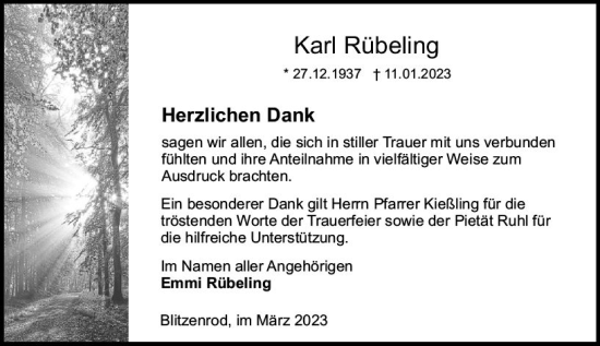 Traueranzeige von Karl Rübeling von VRM Trauer