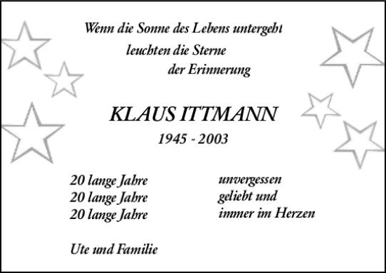 Traueranzeige von Klaus Ittmann von Darmstädter Echo