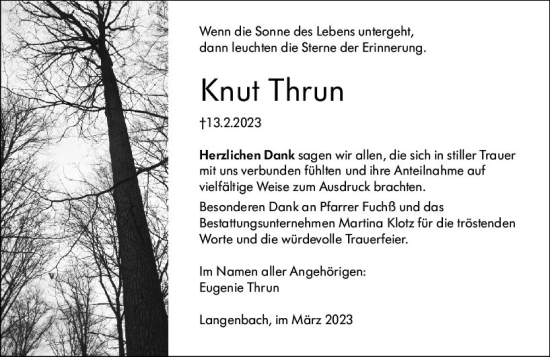 Traueranzeige von Knut Thrun von Weilburger Tageblatt