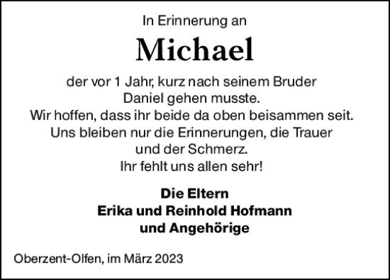Traueranzeige von Michael  von Odenwälder Echo