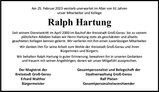 Traueranzeige von Ralph Hartung von Groß-Gerauer Echo