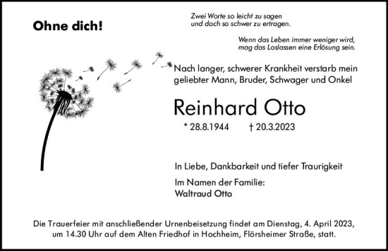 Traueranzeige von Reinhard Otto von Hochheimer Zeitung