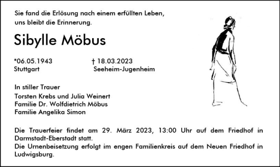 Traueranzeige von Sibylle Möbus von Darmstädter Echo