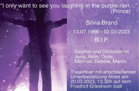 Traueranzeige von Silvia Brand von Darmstädter Echo