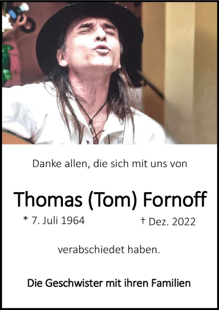  Traueranzeige für Thomas Fornoff vom 04.03.2023 aus Darmstädter Echo