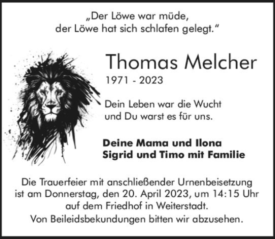 Traueranzeige von Thomas Melcher von Darmstädter Echo
