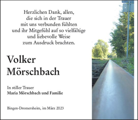 Traueranzeige von Volker Mörschbach von Allgemeine Zeitung Bingen/Ingelheim