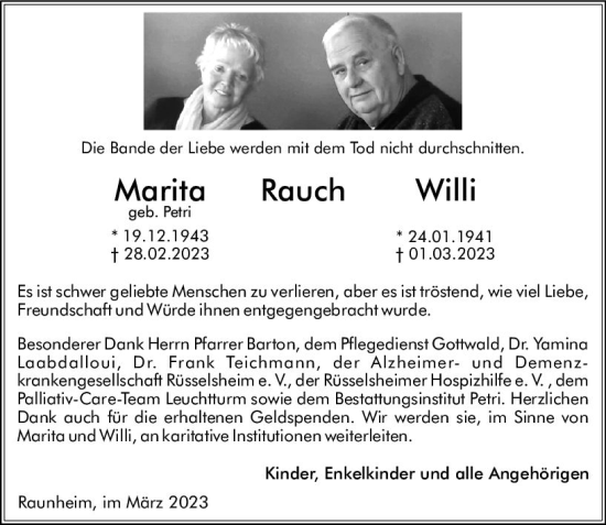 Traueranzeige von Willi Rauch von Rüsselsheimer Echo